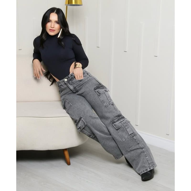calças wadleg cargo 04 bolsos tendência jeans adulto✨