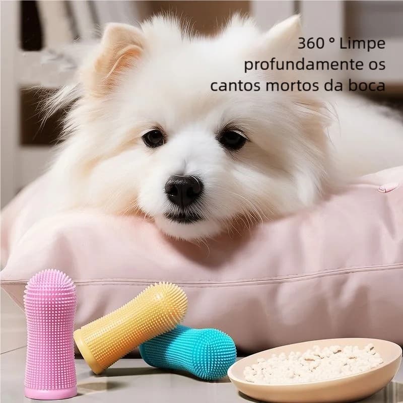 【Segura para Pets】Escova de Dente Pet Silicone – BPA Free, Maleável com Estojo, 360° Limpeza!