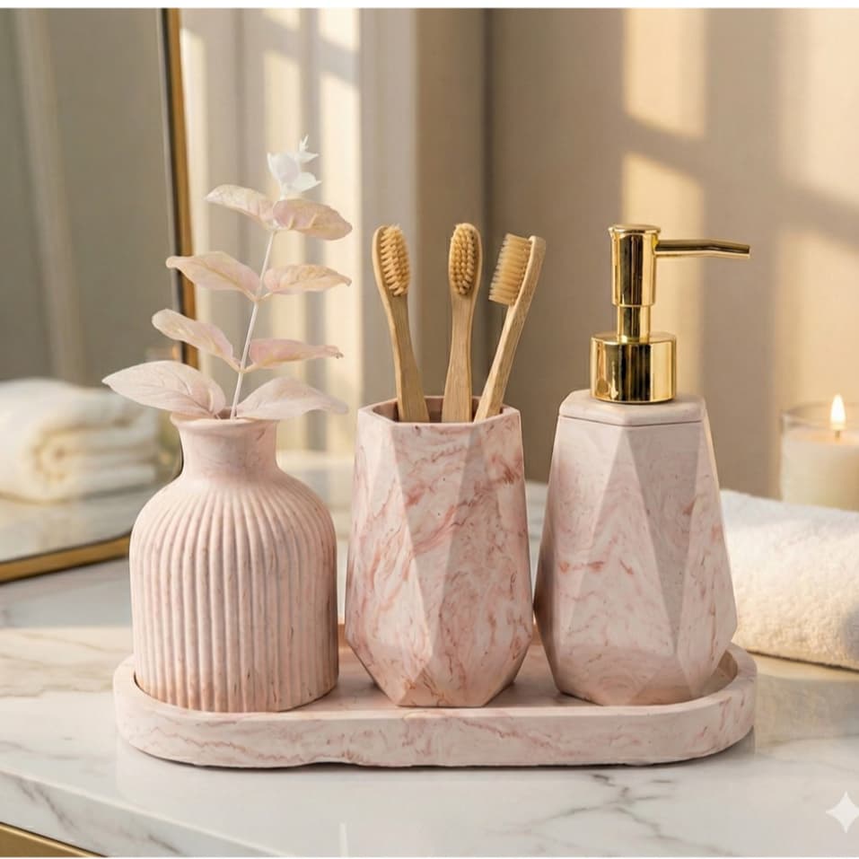 Kit Lavabo Luxo Sabonete Líquido C/ Porta Escovas e Bandeja