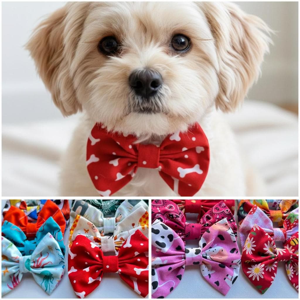 Gravata Borboleta Pet Tecido Macho e Fêmea - Tamanho G - 10 unidades