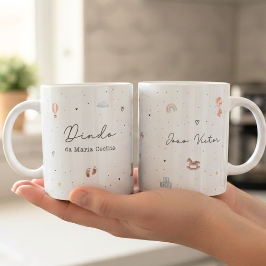 CANECA XÍCARA PERSONALIZADA | PADRINHO MADRINHA | DINDA DINDO | CONVITE PADRINHOS BATISMO E CONSAGRAÇÃO | BATIZADO