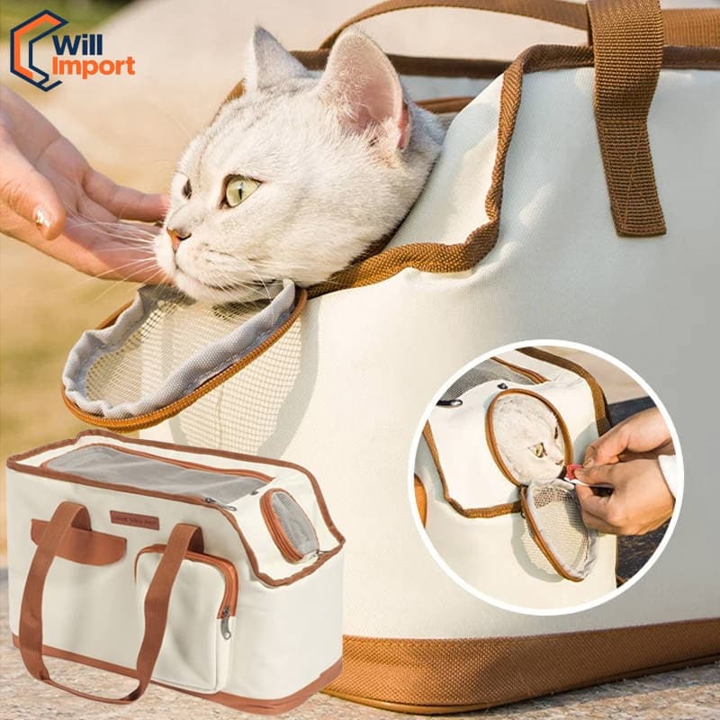 Bolsa Transporte e Passeio Luxo Transporte Viagem Veículo Bege para cachorro e gato