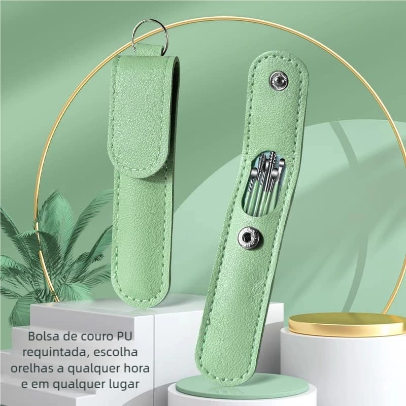 Kit de Colheres para Remoção de Cera de Ouvido (6 Peças) - Aço Inoxidável, Portátil para Viagem