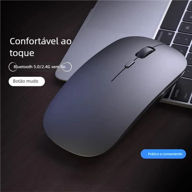 Mouse LED RGB Sem Fio - Bateria Interna Recarregável para Home Office