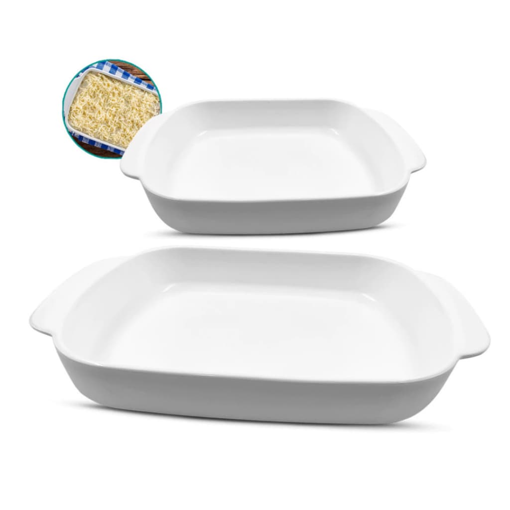 2 travessa retangular refratária 2000ML 1300ml porcelana branco marinex assadeira oxford forma