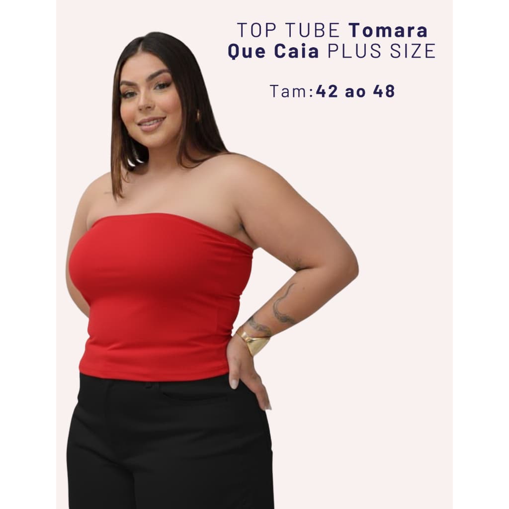 Top Faixa Plus Size Forrado Tomara que Caia Cropped Ótima Sustentação Verão Casual Carnaval Verão