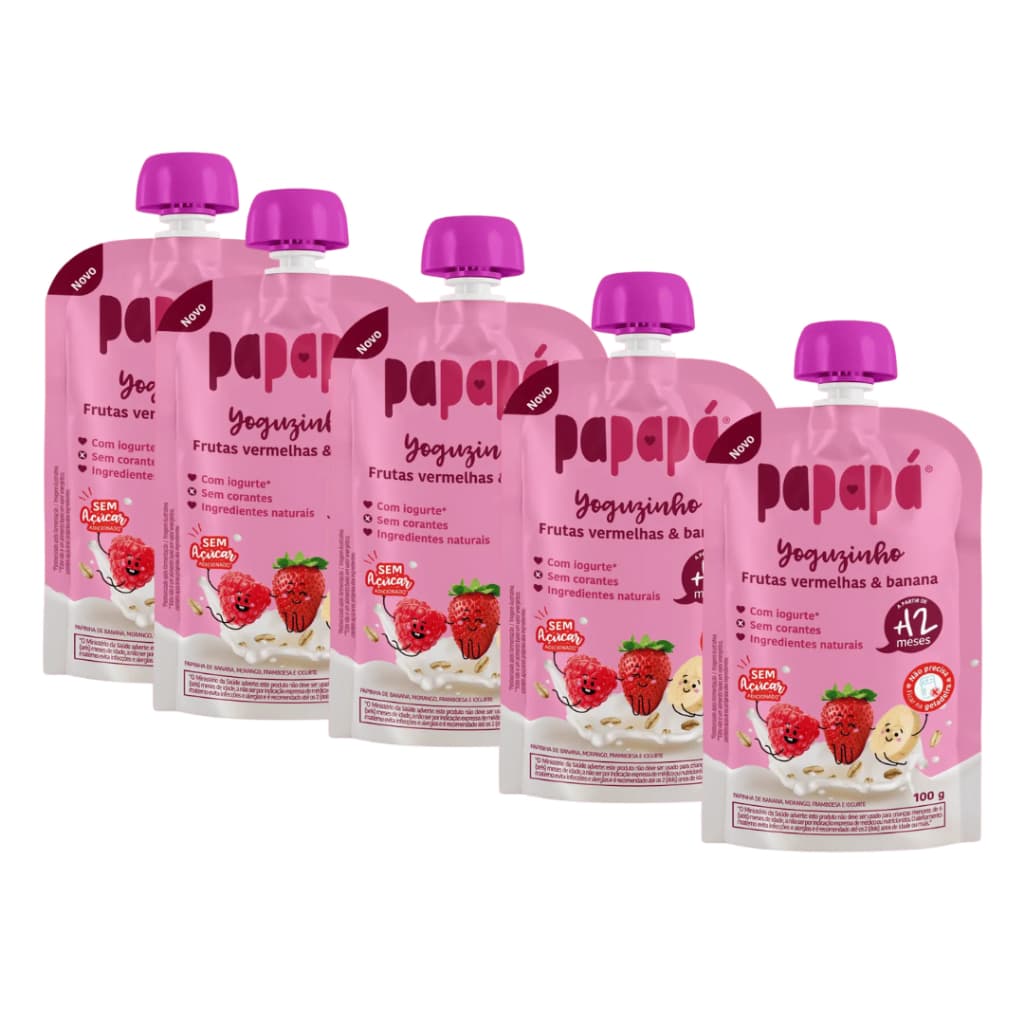 Papapa Kit 5un Sabor Frutas Vermelhas E Banana 100g