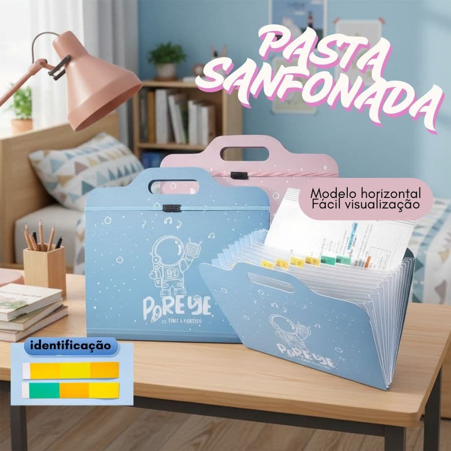 Pasta Arquivo Sanfonada com 12 Divisórias A4 Porta Documentos Estampado Feminino Masculino Infantil