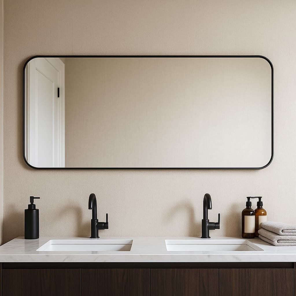 Espelho Decorativo Retangular Grande com Alça em Couro Ecologico 110x30