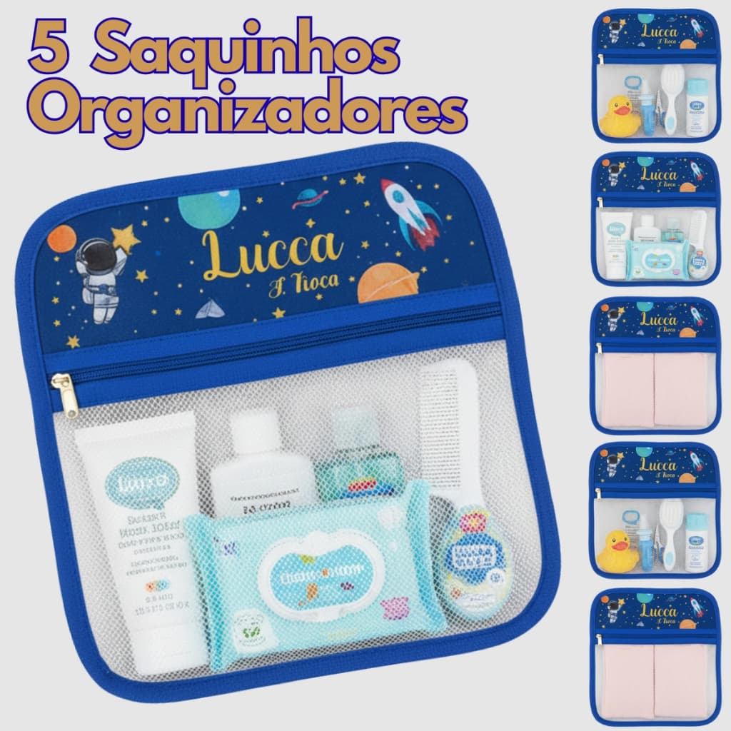 5 Saquinhos Organizador Saída Maternidade Astronauta DesenhoPersonalizado
