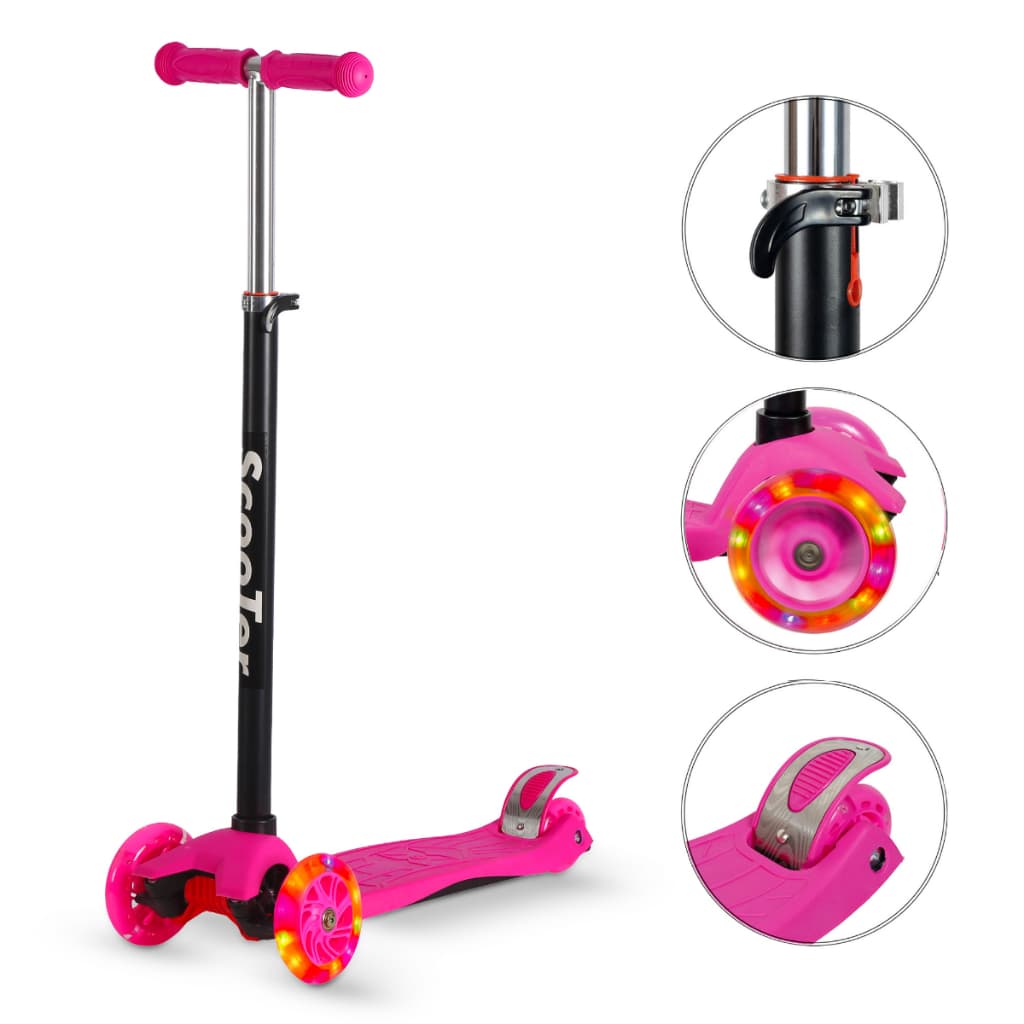 Patinete Infantil 4 Rodas Luz LED Ajustável Menino Menina Cores Variadas Até 70kg Panda Toys