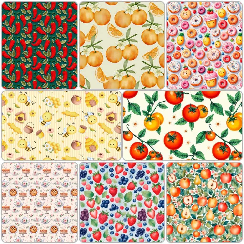 50 CM Tricoline 100% Algodão Larg 1,50m Estampado - COZINHA - FRUTA - DOCE - XÍCARA