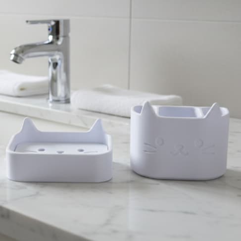 Porta escovas de dentes e pasta de dente e saboneteira drenavel gatinho