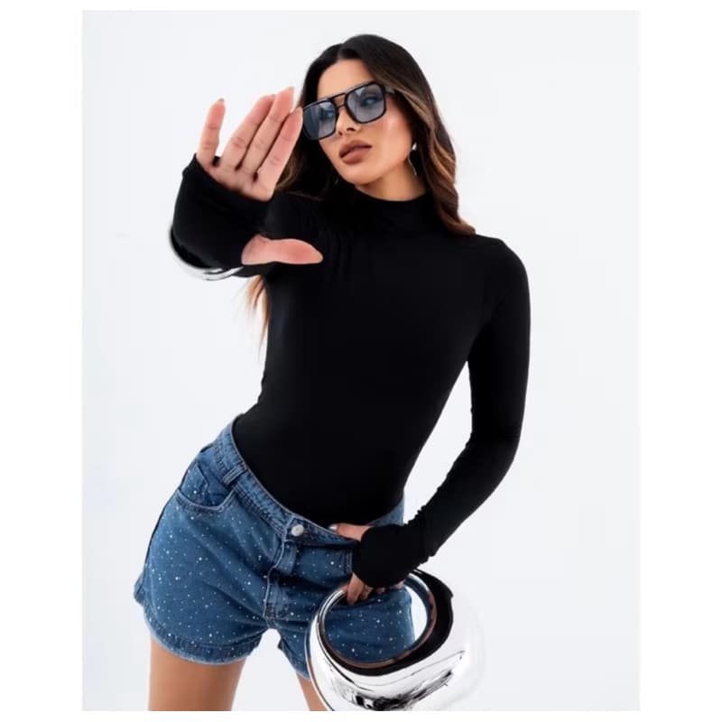 Body manga longa e gola alta com dedeira ( LIZ )