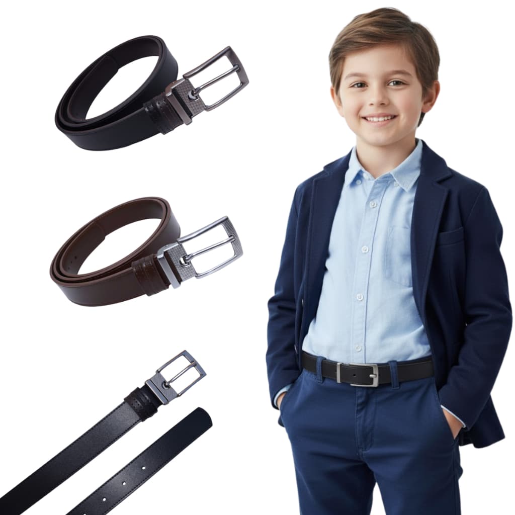 Cinto Social Infantil Dupla Face 2 em 1 Preto e Marrom Ajustável para Festa e Uniforme