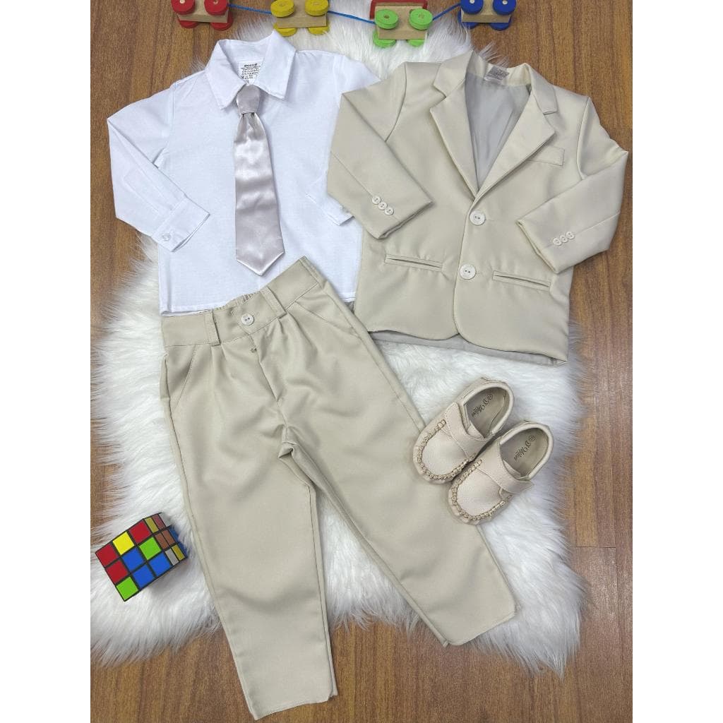 Terno Social com Calça Bege e Camisa Branca  - Pajem / casamento / formatura / festa