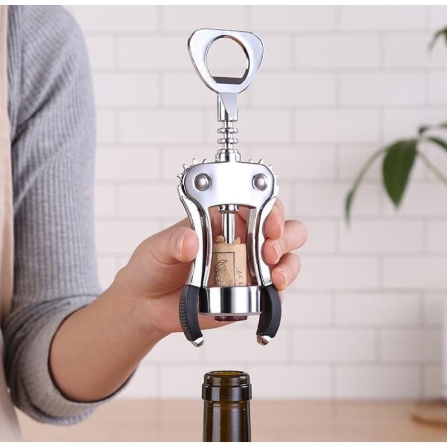 Saca Rolha Abridor de Garrafas Manual Santiago Em Inox para Vinho e Cerveja