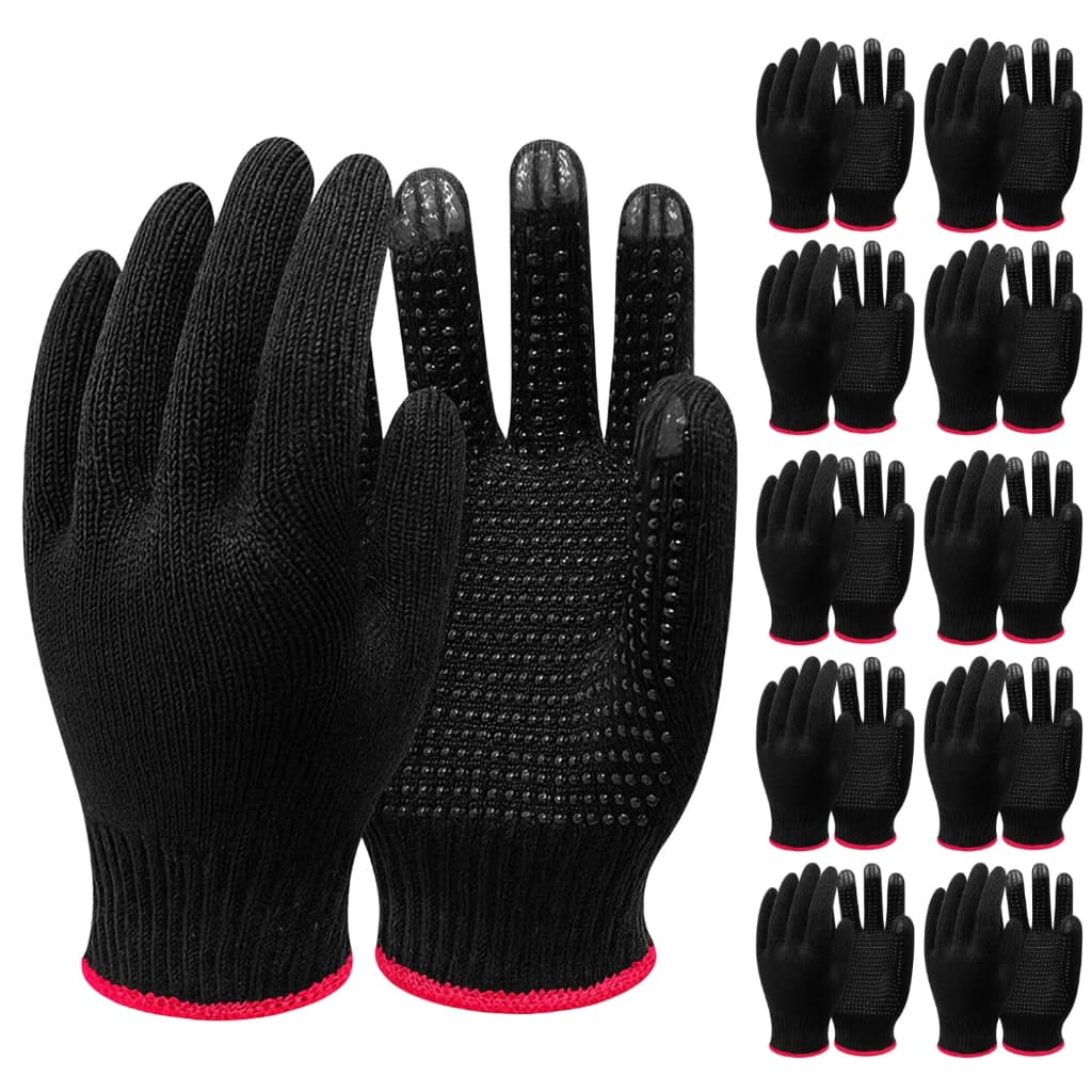 Kit 3 Par Luva Pigmentada Branca Preta Tricotada Algodão 4 Fios Pedreiro Mecânico Jardinagem Obra