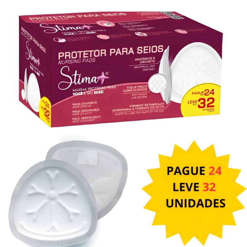 Absorvente Protetor Para Seios Stima+ C/ 32 Unidades  C/ Fita Adesiva