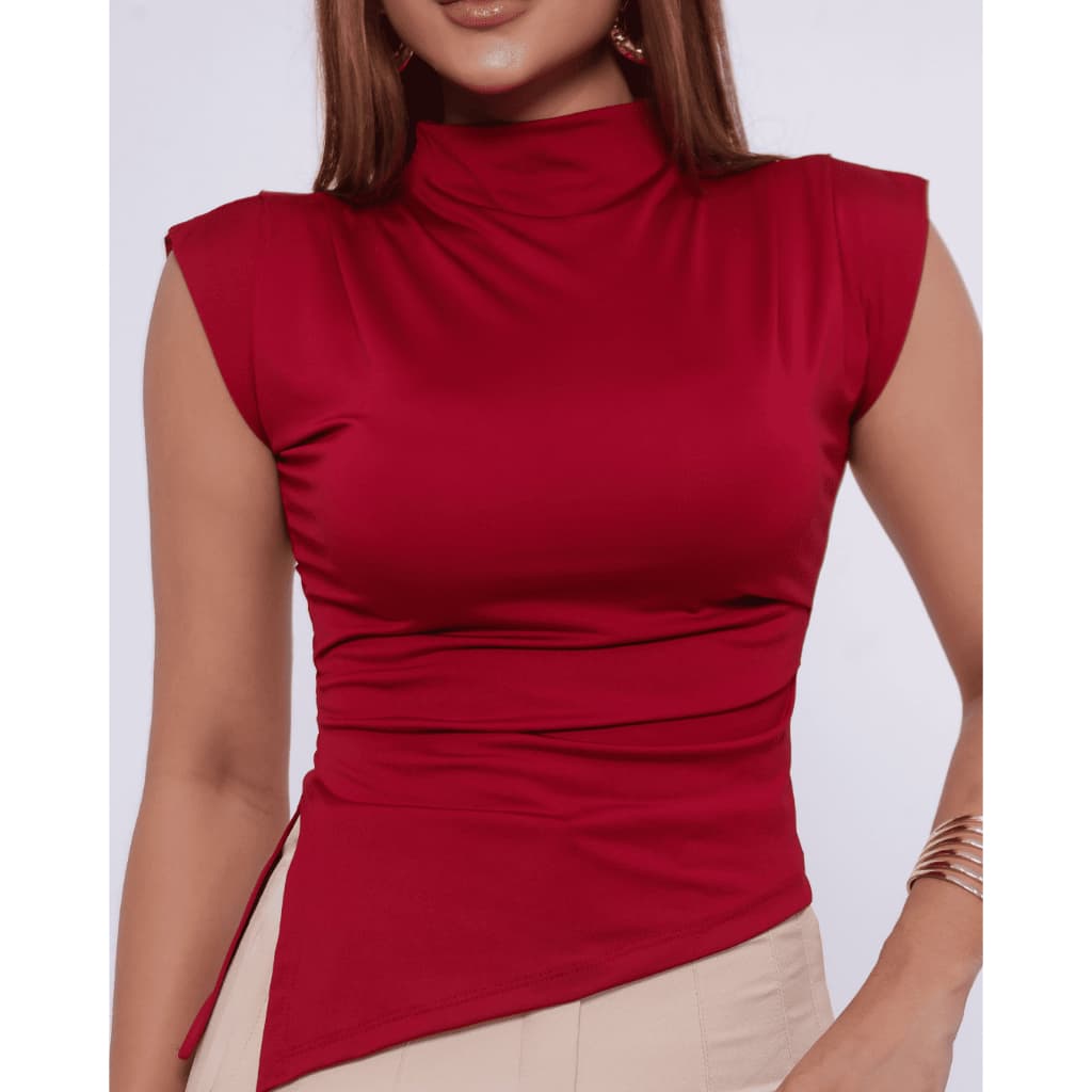 Blusa Básica Elegante Formal Assimétrica Com Gola Alta Dia a Dia Festas Confortável Carnaval