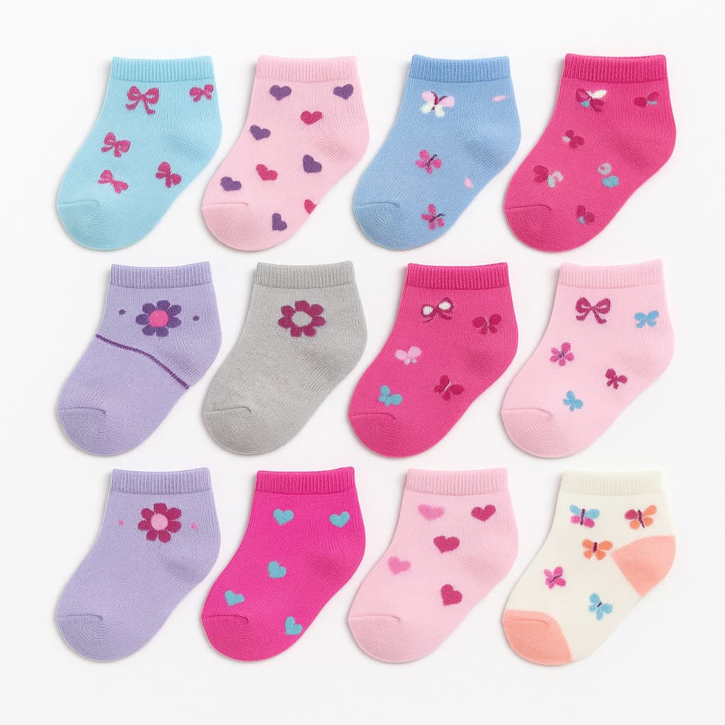 Kit Pares Meia Infantil Menino e Menina - Estampas Aleatórias – Cano Curto/Longo 0–8 Anos