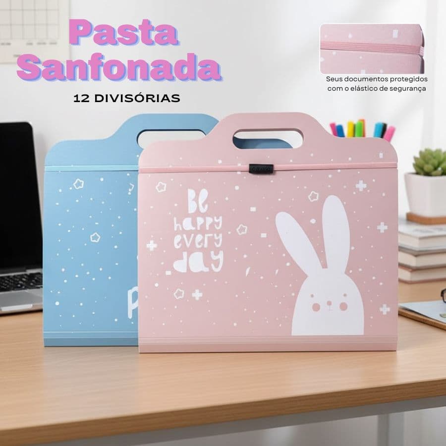 Pasta Sanfonada com 12 Divisórias A4 Arquivo Porta Documento Estampada Masculina Feminina Infantil