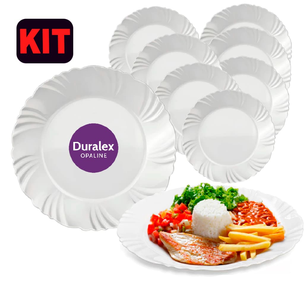 Kit 04/06/12 Jogo Pratos Raso Branco Vidro Jantar Pétala Duralex Opaline Circular Redondo Resistente