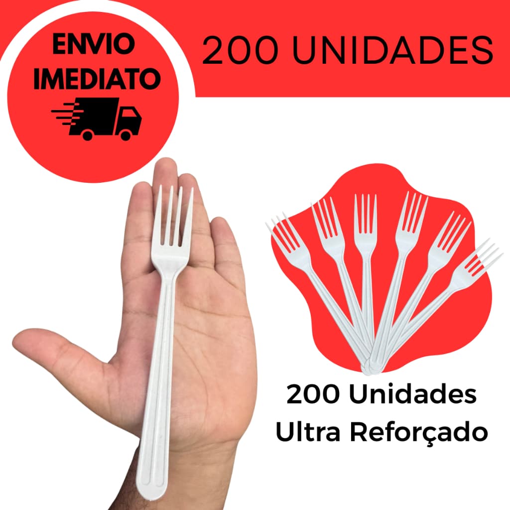 Garfo Descartável 200 Unidades Ultra Reforçado Branco Para Refeição Marmita Churrasco Resistente