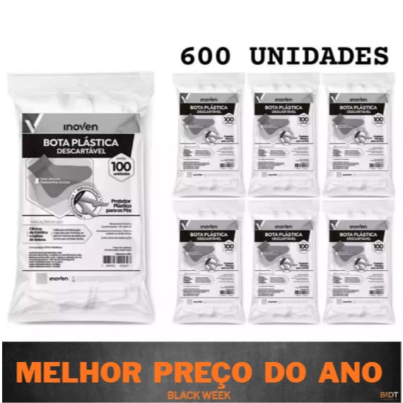Bota Plástica Kit 6 Pac / 600 Unidades Descartável Pro pé  ENVIO/ FULL