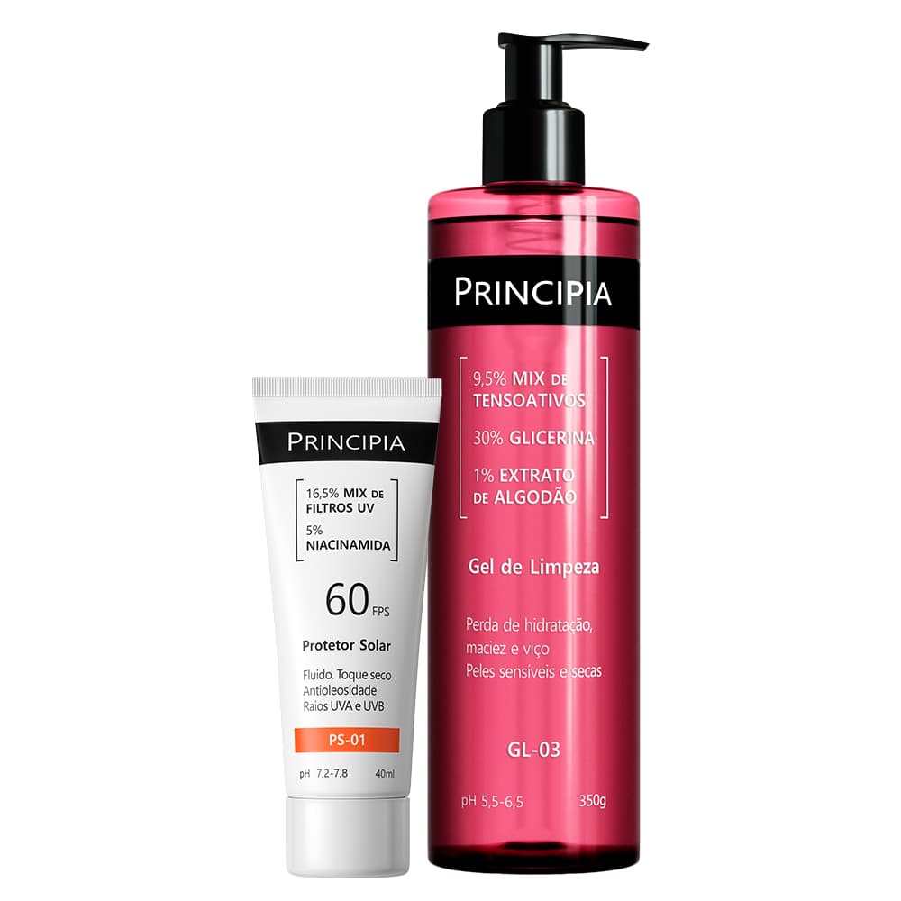 Principia Kit Todo Dia Peles Sensíveis c/ Gel de Limpeza GL-03 + Protetor Solar Facial PS-01 FPS60