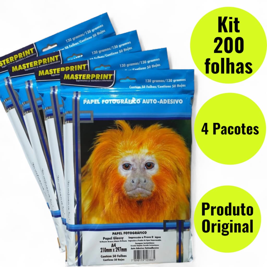 Papel Fotográfico Adesivo 130G Glossy A4 MASTERPRINT (PAPEL ADESIVO)