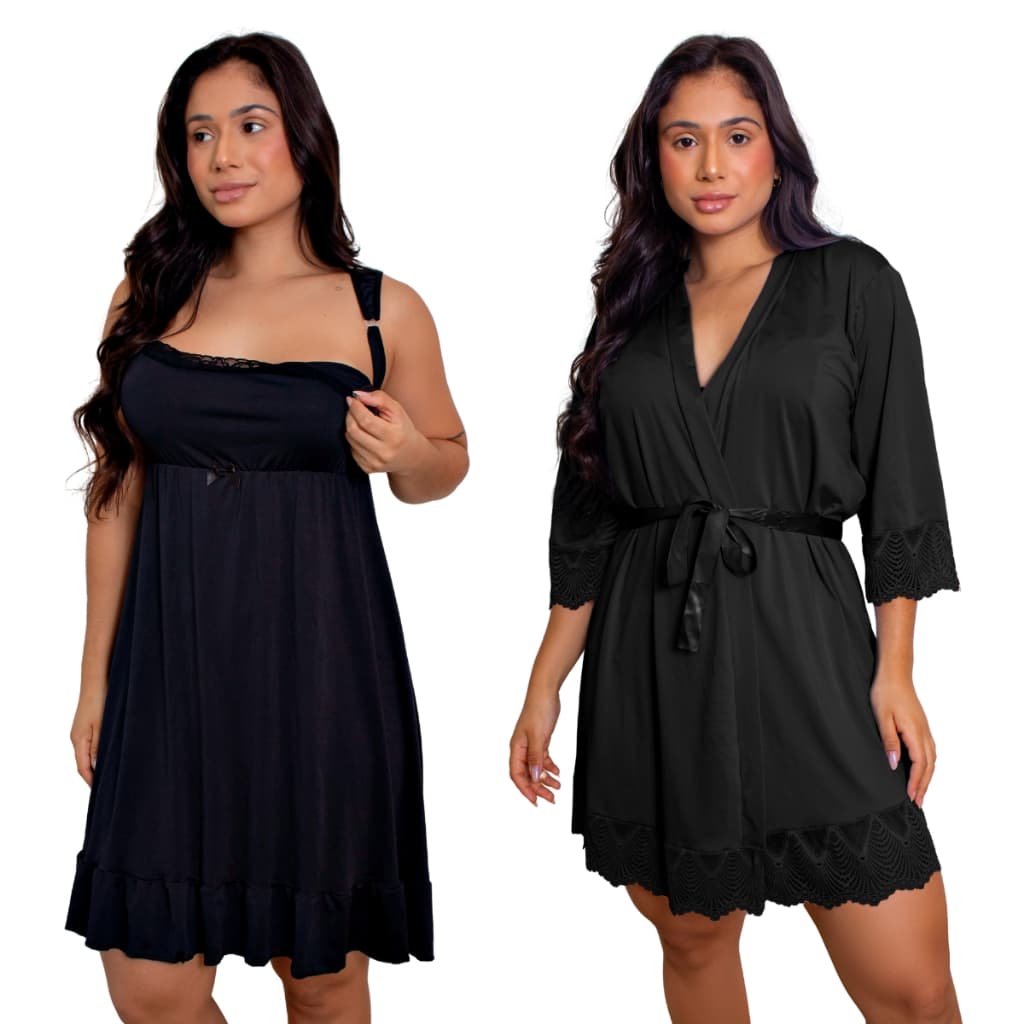 Camisola de Amamentação Grande Com Robe de Romantic e Renda