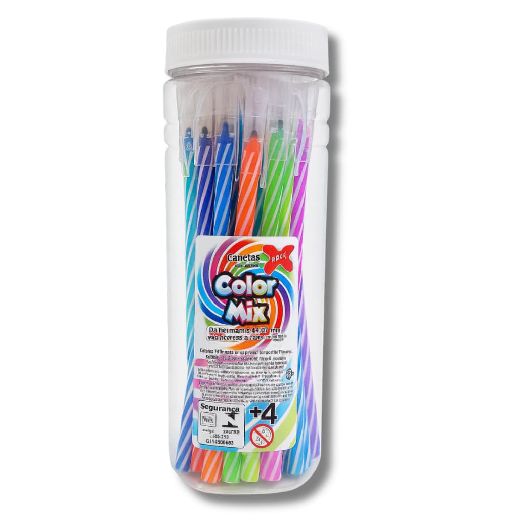 Caneta Esferográfica 0,7mm Pote 24 Unidades Cores Variadas Preta, Azul, Rosa, Roxa, Coloridas