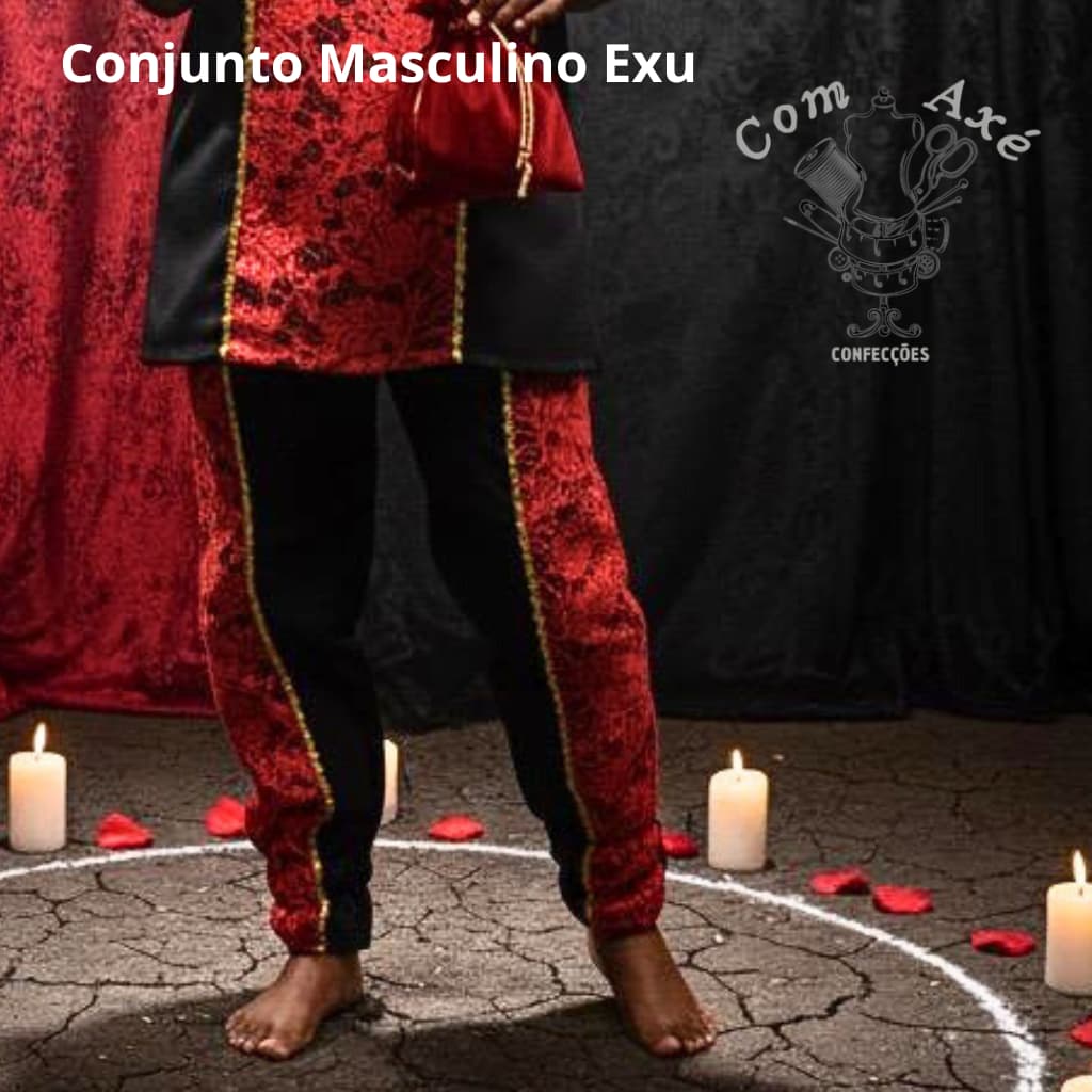 Pedido sob encomenda Calça Masculina Adulto Exu Luxo Renda Francesa Umbanda Candomblé