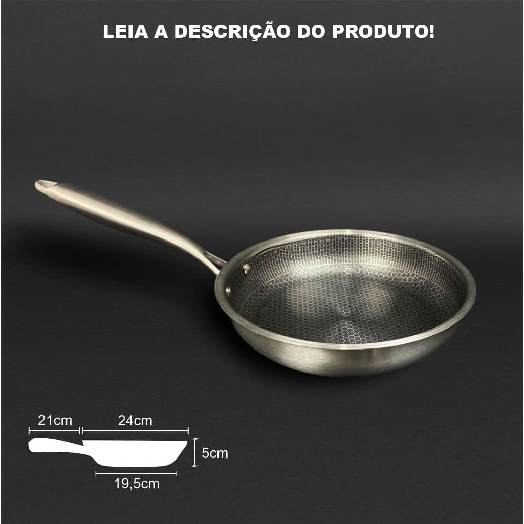 Frigideira Aço Inox 24x5cm p/ Fogão de Indução/ Eletrico e a Gás - Aço