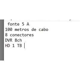Kit de Segurança DVR 8CH, HD 1TB, Fonte 5A, Cabo 100m e Conectores