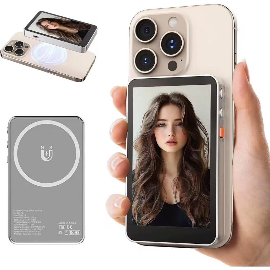 Tela magnético para selfies com e câmera traseira para smartphone 4K