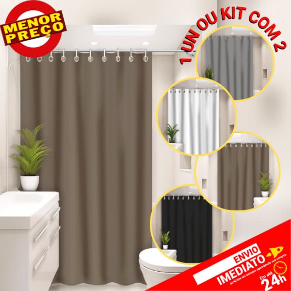 Cortina Para Box de Banheiro Vinil Com Ganchos Impermeável Antimofo Unidade ou Kit com 2