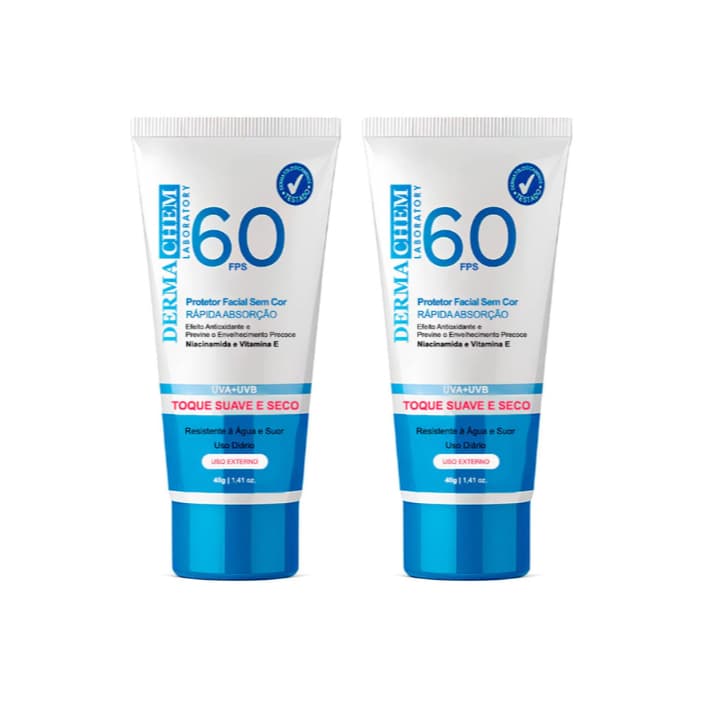 Dermachem Kit 2un Protetor Solar Facial FPS 60 Sem Cor Toque Suave e Seco Rapida Absorção 40g