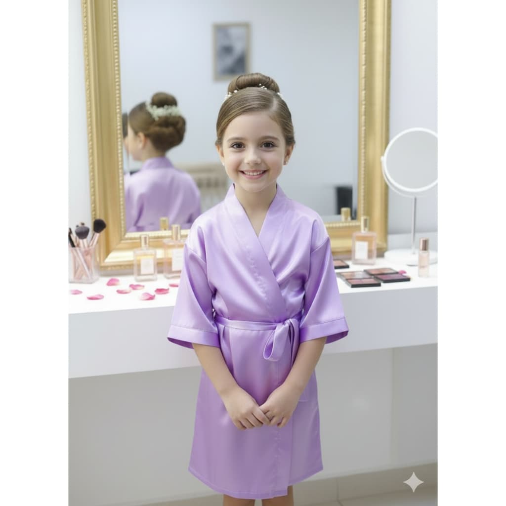 Robe Infantil Liso Sem Bordado Unissex Cetim Perfeito para Festa Dormir Ensaio Fotográfico Casamento