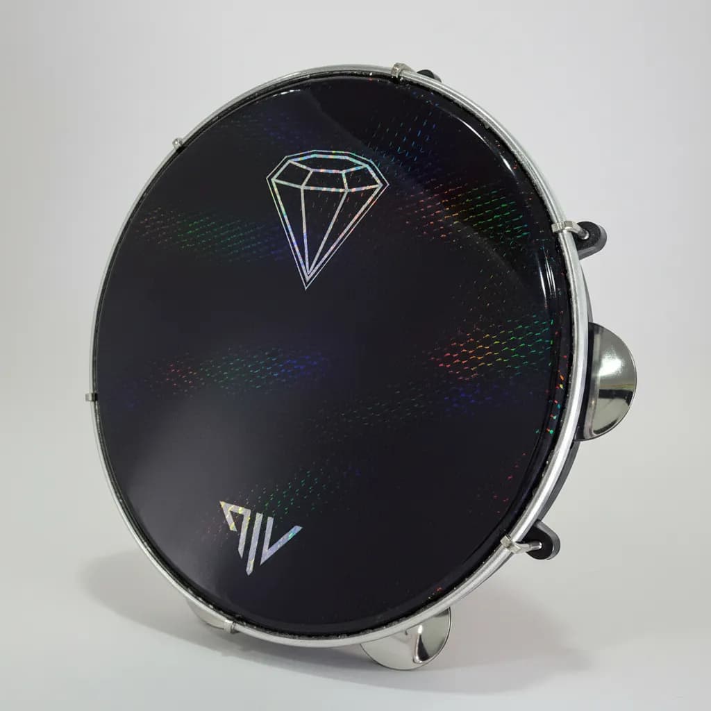 Pandeiro Vip 10 Pele Polegadas Holografica Diamante Abs Platinela Inox