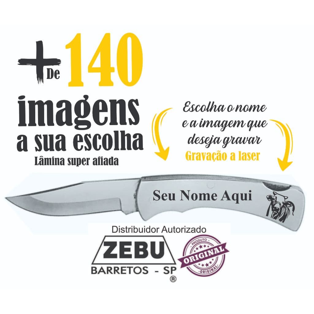 Canivete Inox de Bolso ZB Barretos Personalizado a Laser