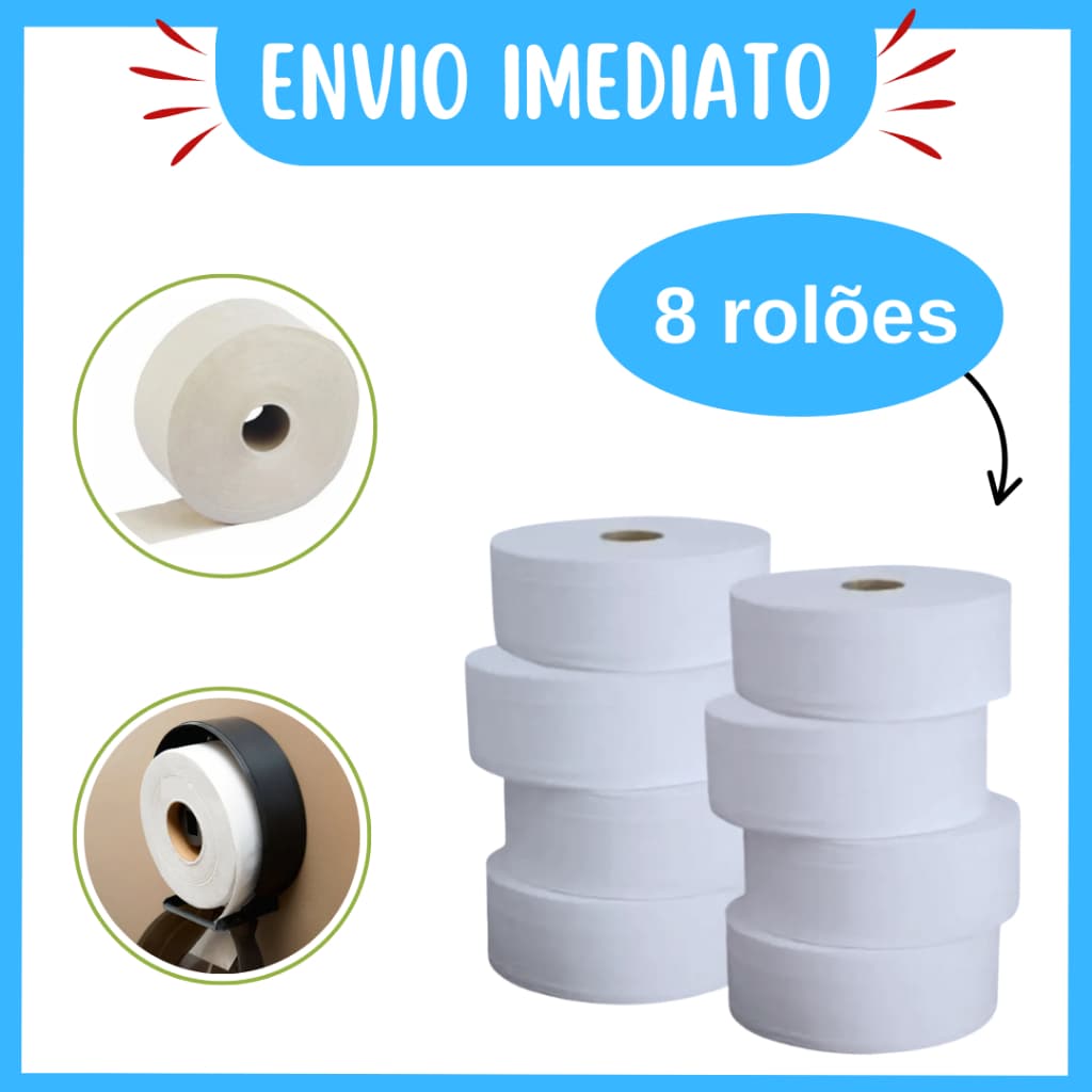 Papel Higiênico Kit com 8 Rolos 300m Para Empresas Bares e Restaurantes - Envio Imediato