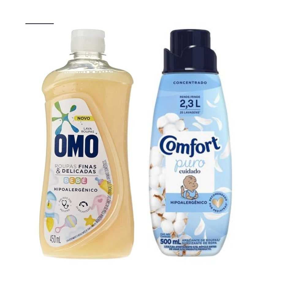 Kit OMO roupas finas e delicadas bebê 450ml + Comfort concen. puro cuidado hipoalergênico 500ml