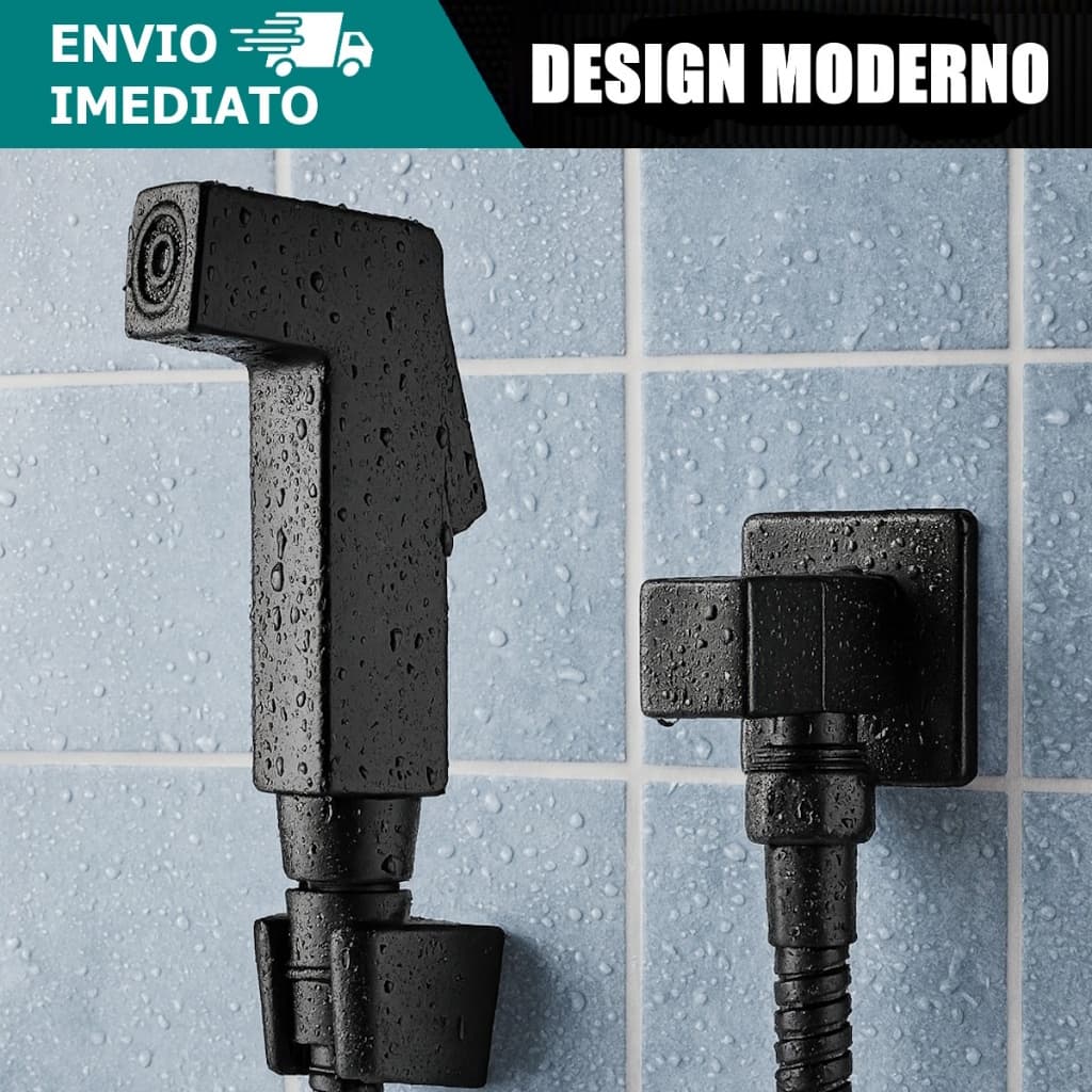 Ducha Higienica Preto Fosco Quadrada 100% Metal Lavabo Luxo 1/4 de Volta Chuveirinho