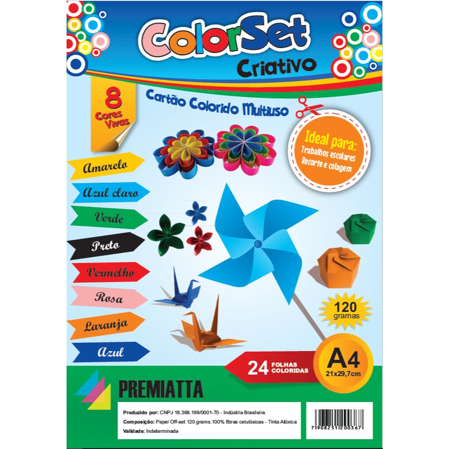 COLOR SET CRIATIVO A4 120G (21X29,7) PCT C/24 FOLHAS SENDO 08 CORES SORTIDAS