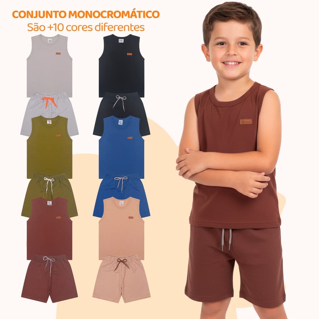 Kit 2, 4 ou 6 peças Regata Infantil de Menino Minimalista Basico Verão Masculino Bebe Casual ou 6 Peças Roupa de Calor