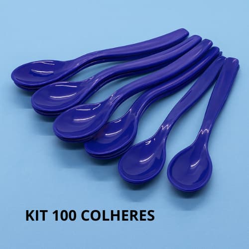 Kit 100 Colher Escolar Plástica Azul Bic 7ml Alta Qualidade Creche Escola Merenda 1213