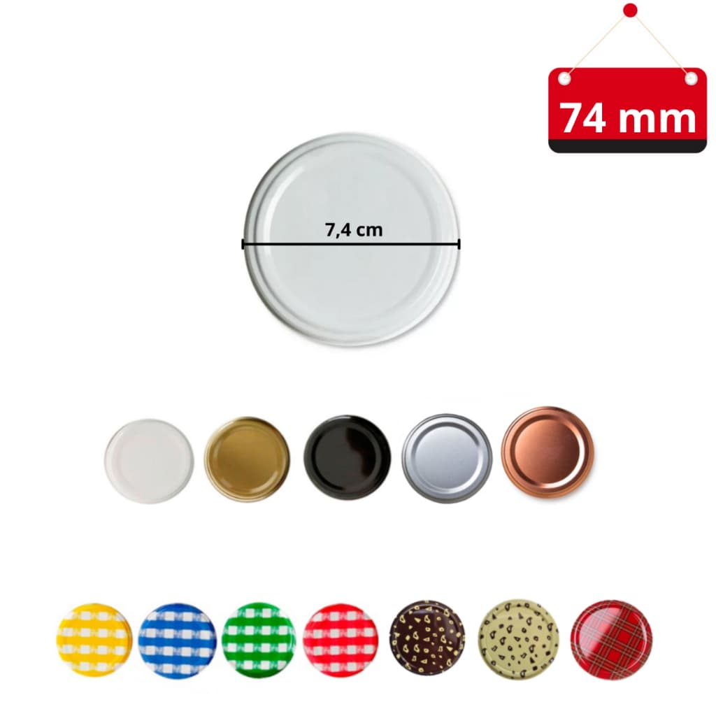 05 Un. Tampa de Metal para vidro de conserva - Diâmetro 74 mm - várias cores
