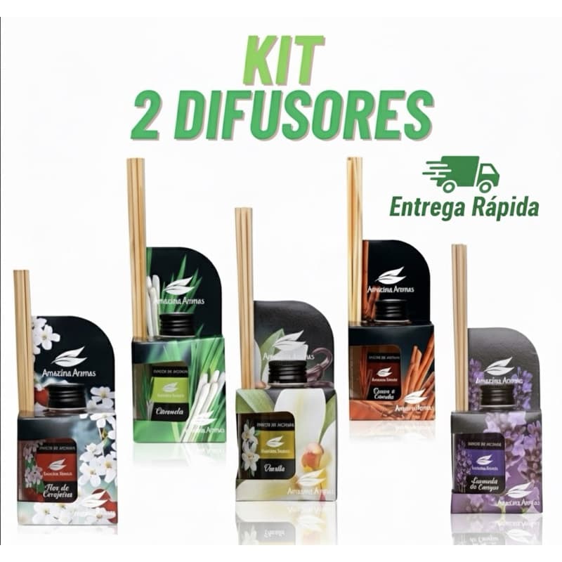 Kit 2 Difusores de Ambiente Amazônia Aromas 270ml c/ Bambu Natural